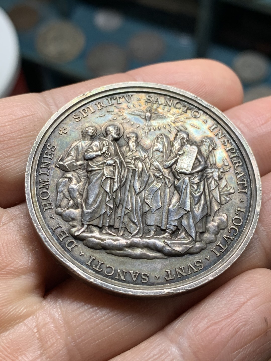 《竞宝斋》第36场-本周日 （全场顺丰包邮） 1880年教皇国耶稣和圣经的诞生纪念大银章 稀少品种，超高浮雕艺术性极强