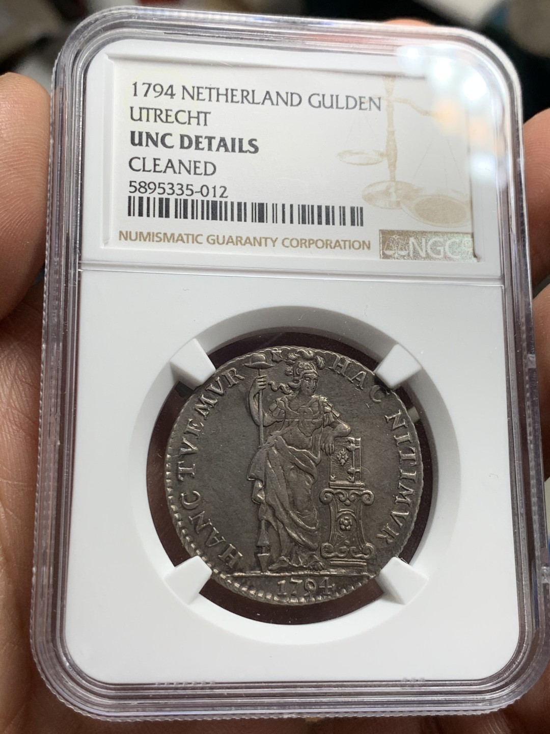 《竞宝斋》第36场-本周日 （全场顺丰包邮） NGC-UNC 荷兰1794年乌德勒支1盾银币 深醇包浆