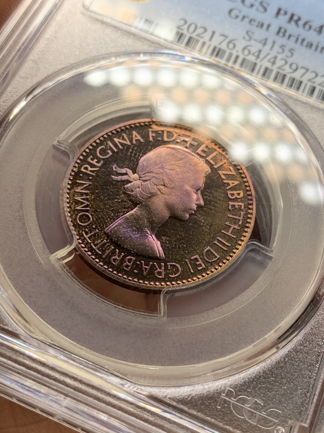 《竞宝斋》第36场-本周日 （全场顺丰包邮） pcgs-PR64RB 1953年英国半便士 年轻伊伊 顶级彩虹包浆 小彩船实物极美 女王老矣未来潜力股