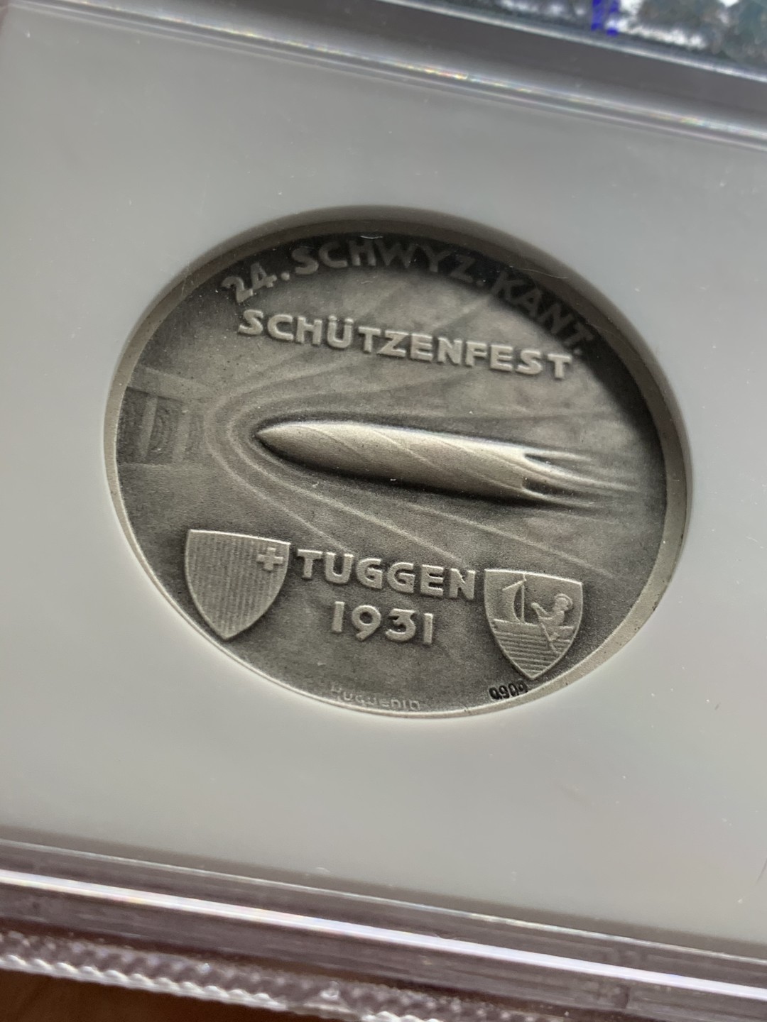 《竞宝斋》第36场-本周日 （全场顺丰包邮） NGC-MS67 瑞士 1931年施维茨-图根射击节银章 让子弹飞 唯一冠军分 存世量个位数 表面有冰霜实物极其养眼 顶级藏品 外拍大热门