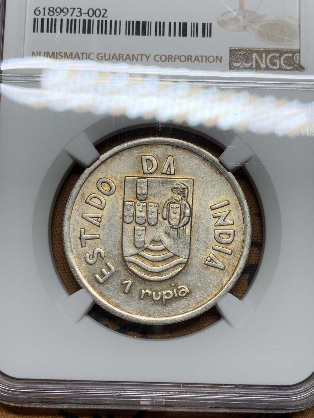 《竞宝斋》第36场-本周日 （全场顺丰包邮） NGC-AU55 葡属印度1935年 1卢比银币 包浆不错