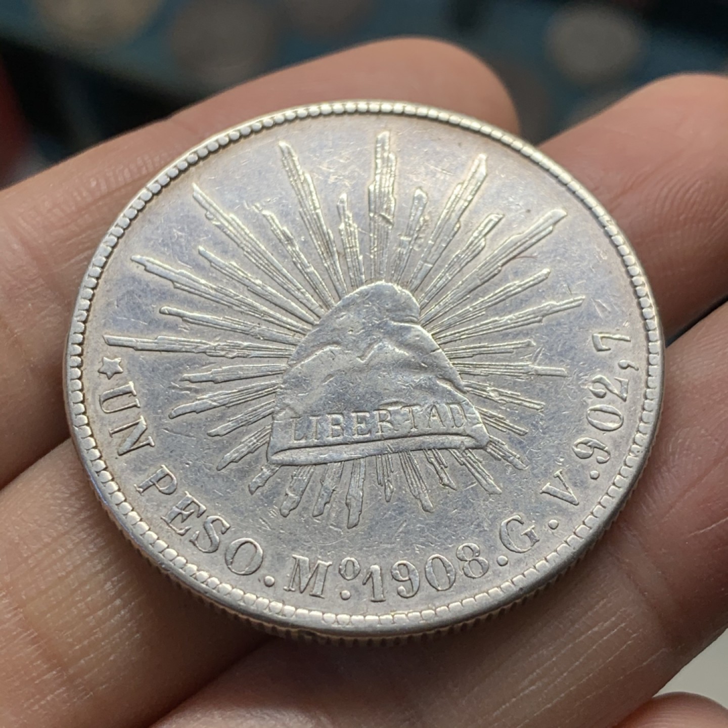 《竞宝斋》第37场-周日 首场自动拍卖 2件或者满200包顺丰 墨西哥1908年Mo 鹰洋 1比索好品大银币