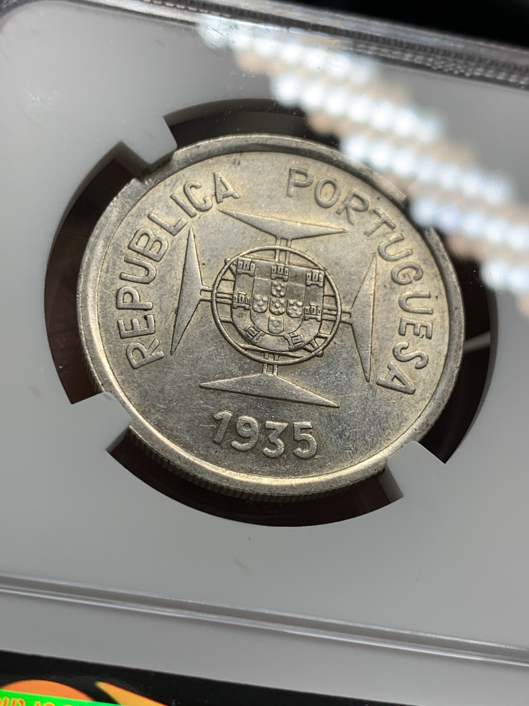 《竞宝斋》第36场-本周日 （全场顺丰包邮） NGC-AU55 葡属印度1935年 1卢比银币 包浆不错