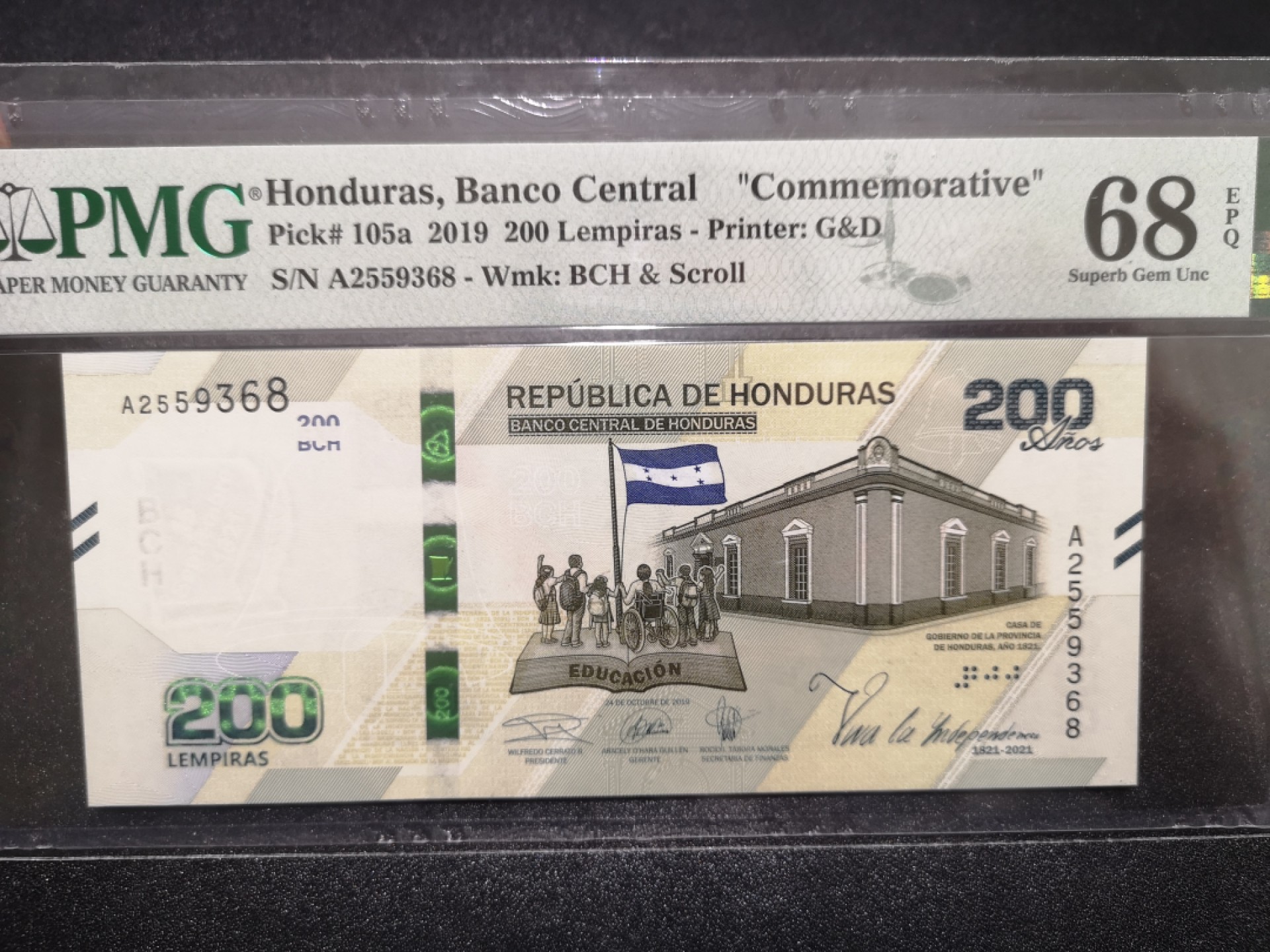 《外钞收藏家》第一百六十九期拍卖（本期65件） 2019年洪都拉斯200 无47 PMG68 纪念钞
