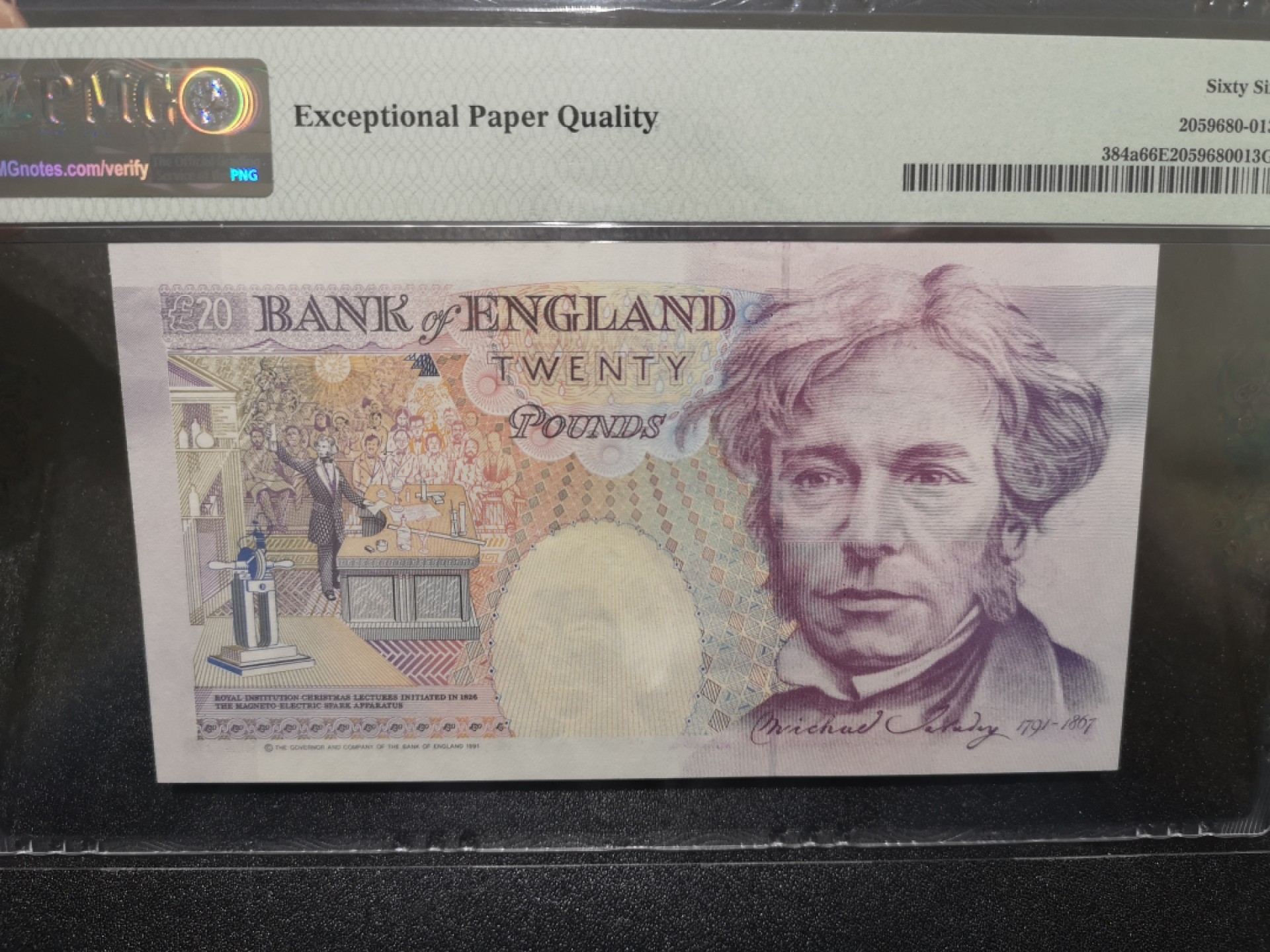 《外钞收藏家》第一百六十九期拍卖（本期65件） 1991年英国E序列20镑 PMG66