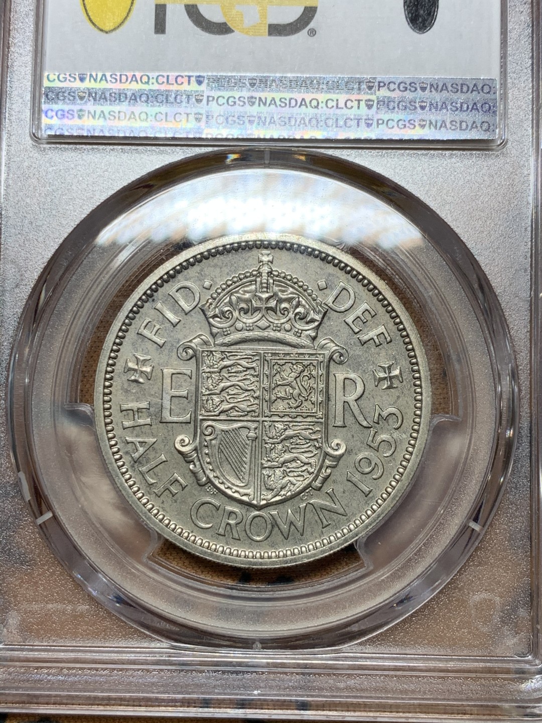 《竞宝斋》第36场-本周日 （全场顺丰包邮） pcgs-PR65CAM 1953年英国半克朗 年轻伊伊 精制镜面好状态 女王老矣未来潜力股