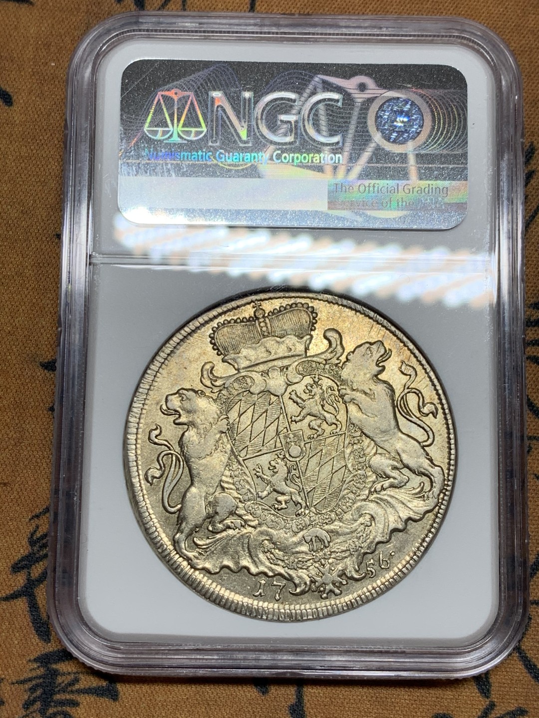 《竞宝斋》第36场-本周日 （全场顺丰包邮） NGC-XFD德国巴伐利亚1756年双狮泰勒 少见巴伐利亚双狮泰勒