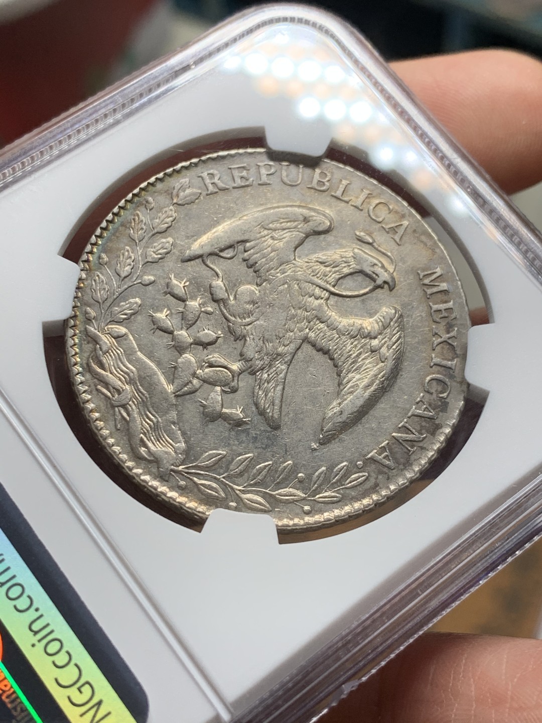 《竞宝斋》第36场-本周日 （全场顺丰包邮） NGC-AUD 1880 墨西哥鹰洋 8 里亚尔 墨西哥城厂 银币 原味淡光 