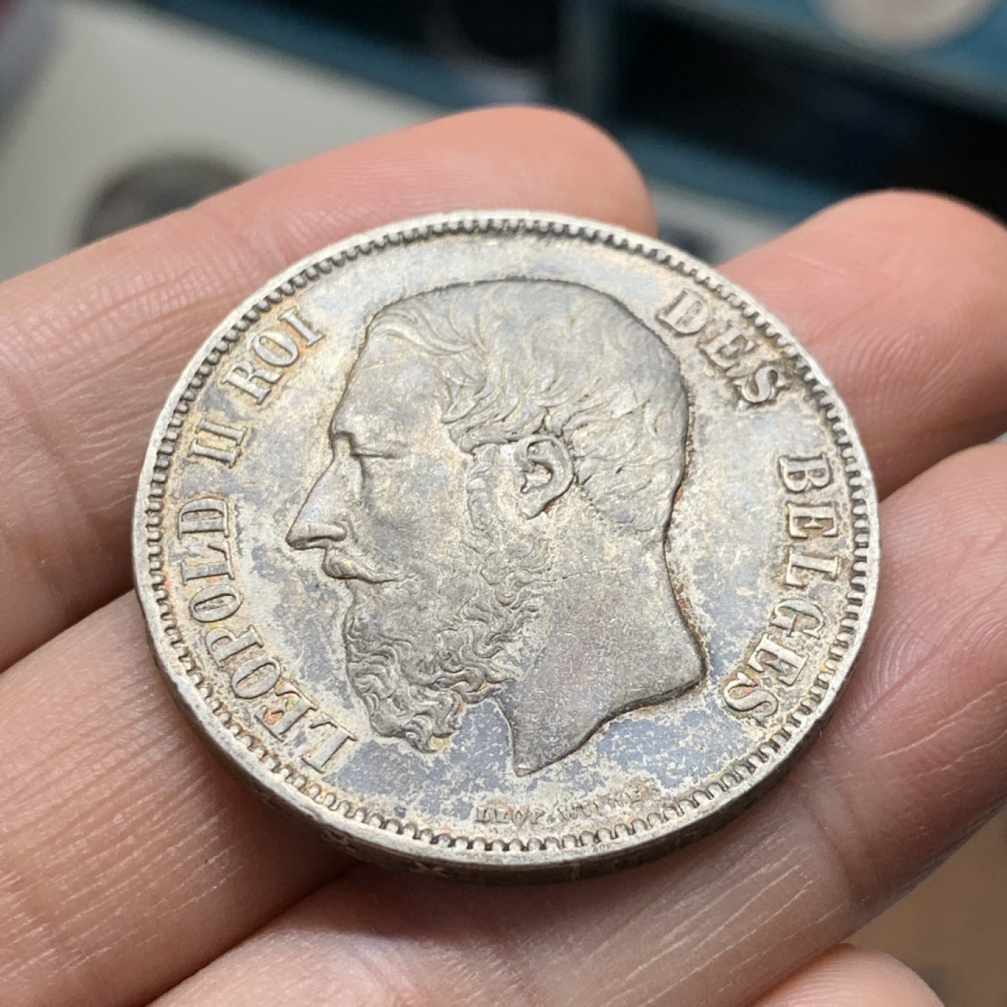 《竞宝斋》第37场-周日 首场自动拍卖 2件或者满200包顺丰 比利时 1869年 利奥波德二世 5法郎 大银币 酱彩老包浆 细节一流