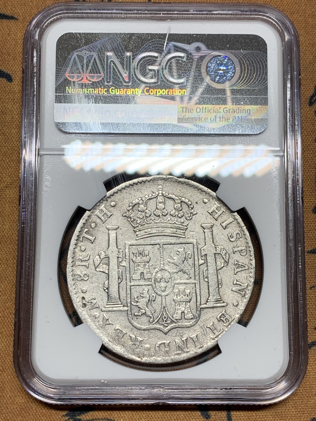 《竞宝斋》第36场-本周日 （全场顺丰包邮） NGC评级 墨西哥 1807年 卡四 8R 双柱 银币 自然磨损 原味