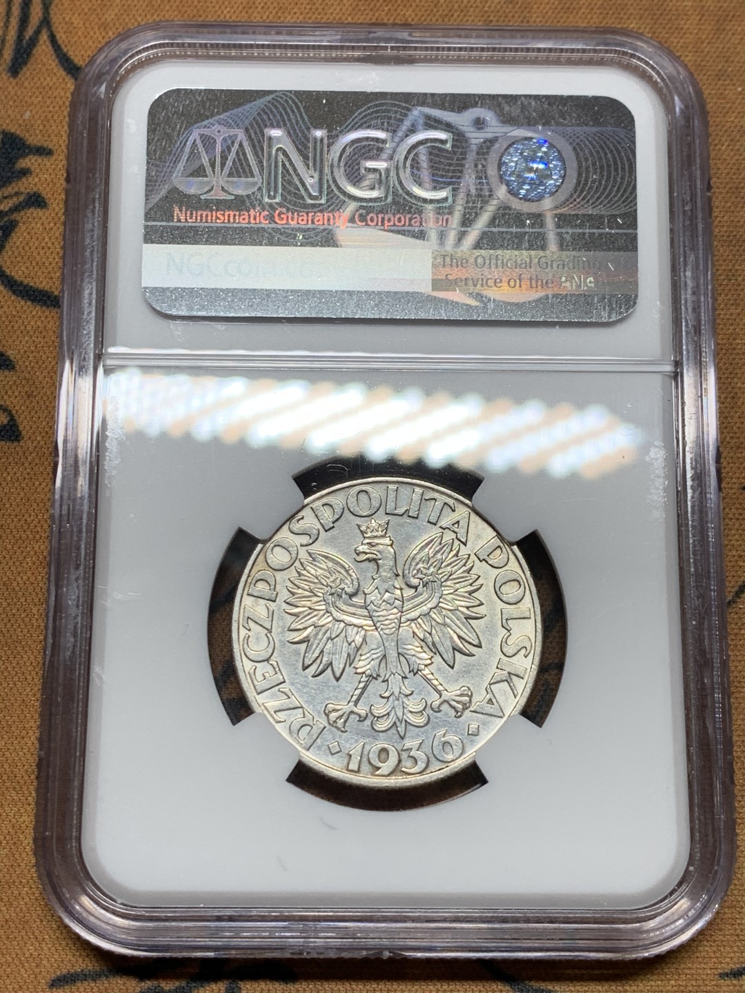 《竞宝斋》第36场-本周日 （全场顺丰包邮） NGC 评级 少见好品相 1936年 波兰 5兹罗提 帆船银币