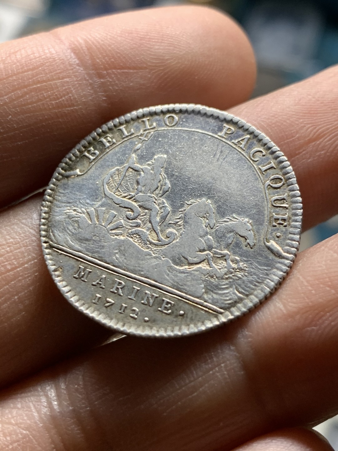 《竞宝斋》第36场-本周日 （全场顺丰包邮） 法国 1712年 路易十四 圆形 银质代币