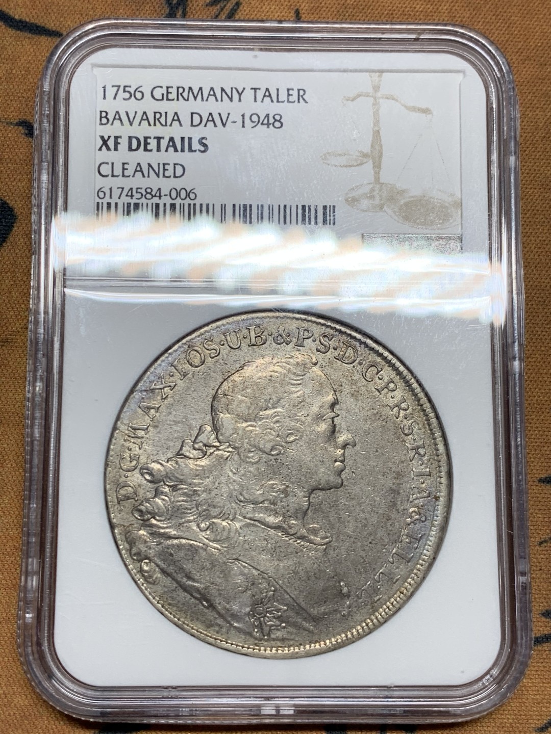 《竞宝斋》第36场-本周日 （全场顺丰包邮） NGC-XFD德国巴伐利亚1756年双狮泰勒 少见巴伐利亚双狮泰勒