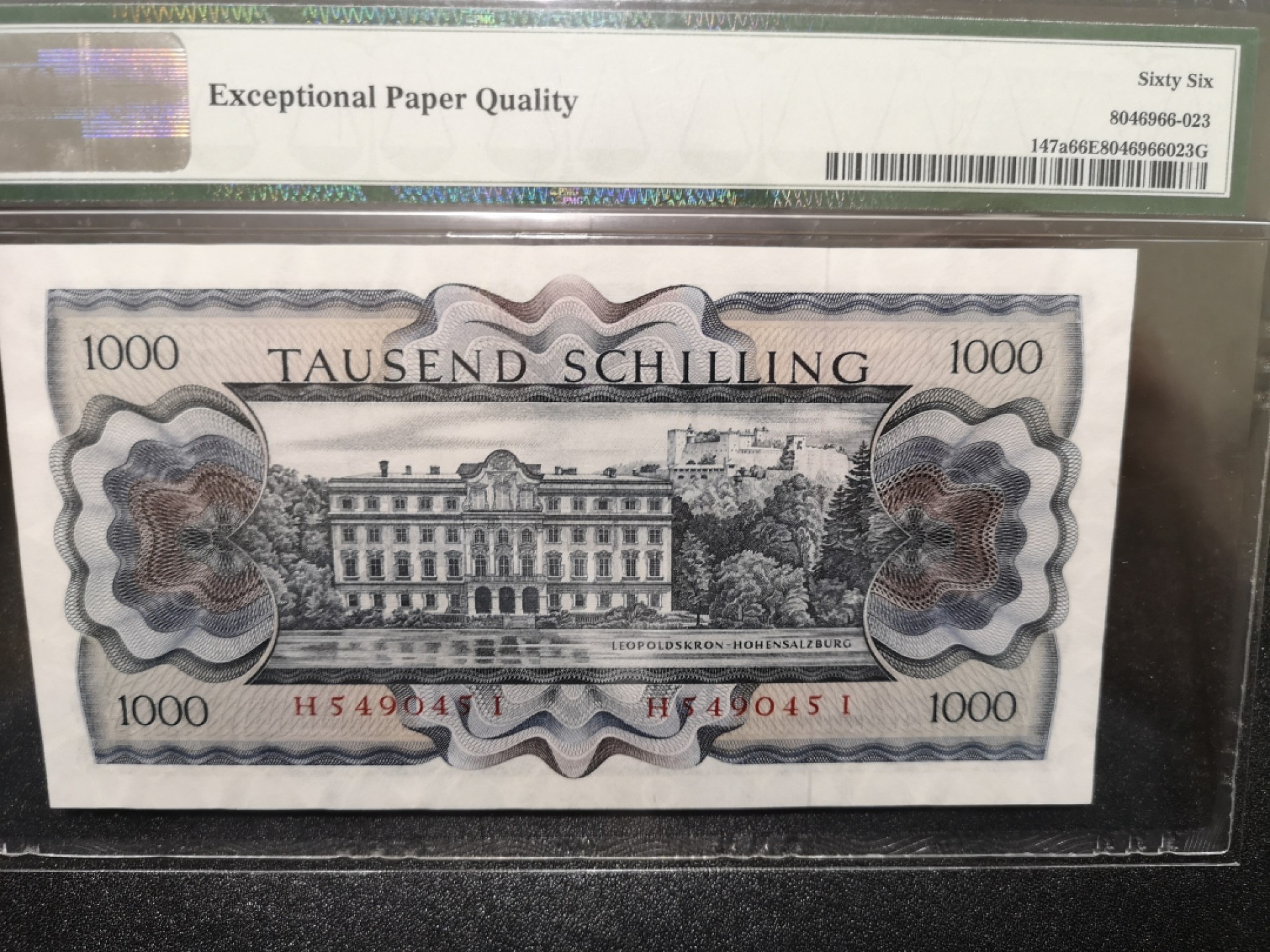 《外钞收藏家》第一百六十九期拍卖（本期65件） 1966年奥地利1000先令 PMG66