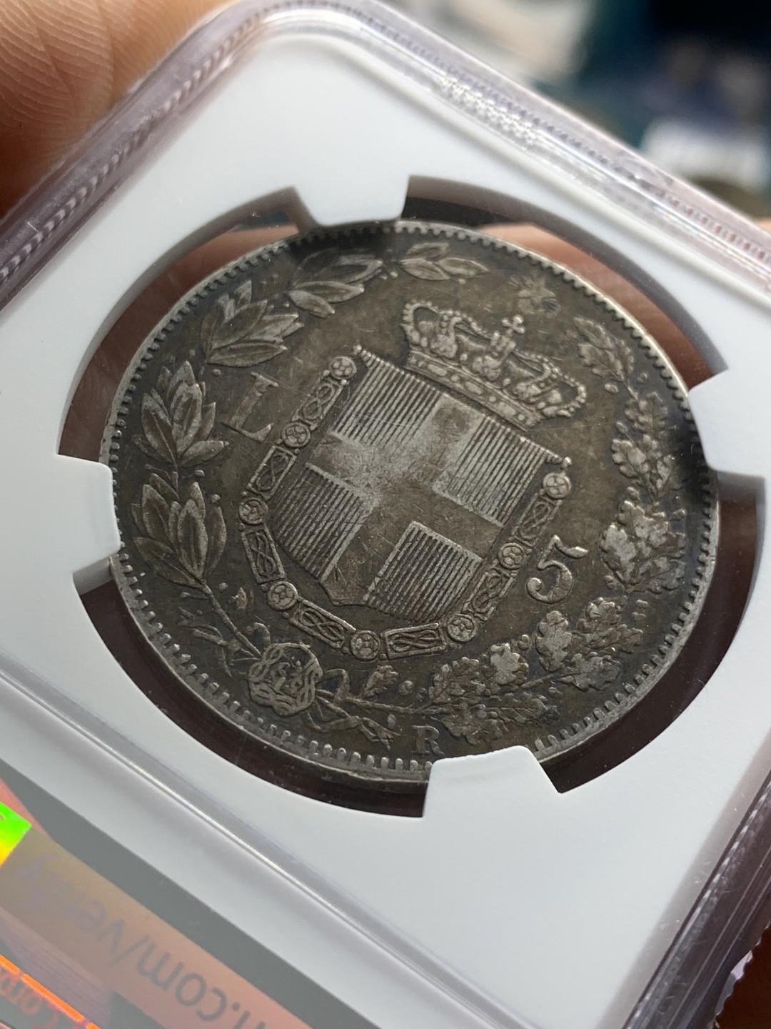 《竞宝斋》第37场-周日 首场自动拍卖 2件或者满200包顺丰 NGC XF45 原味 意大利 翁贝托 1879年 5里拉银币