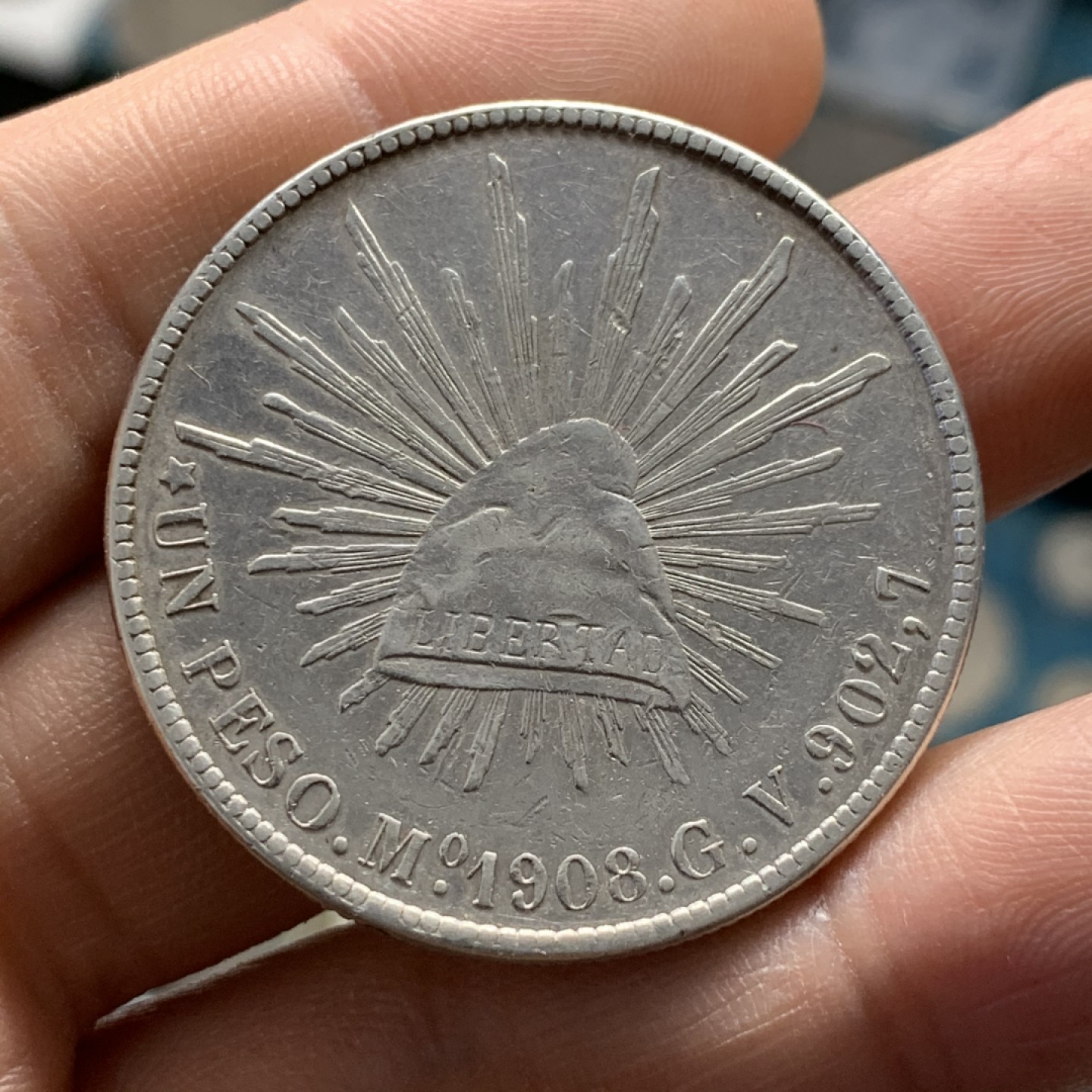 《竞宝斋》第37场-周日 首场自动拍卖 2件或者满200包顺丰 墨西哥1908年Mo 鹰洋 1比索好品大银币