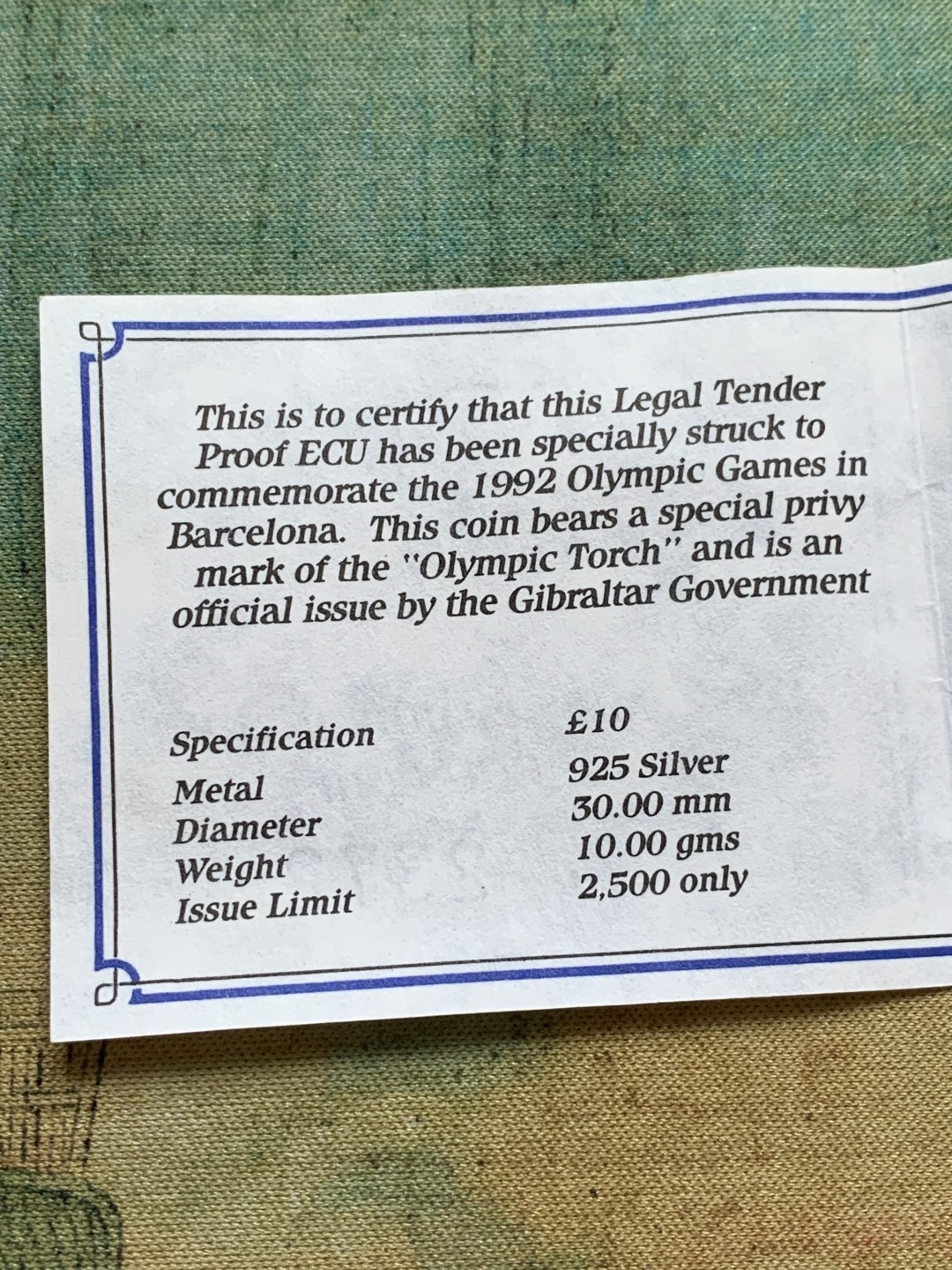 《竞宝斋》第37场-周日 首场自动拍卖 2件或者满200包顺丰 红盒证书 直布罗陀1992年 圣骑士10英镑/14ECU伦敦造币厂 精制银币