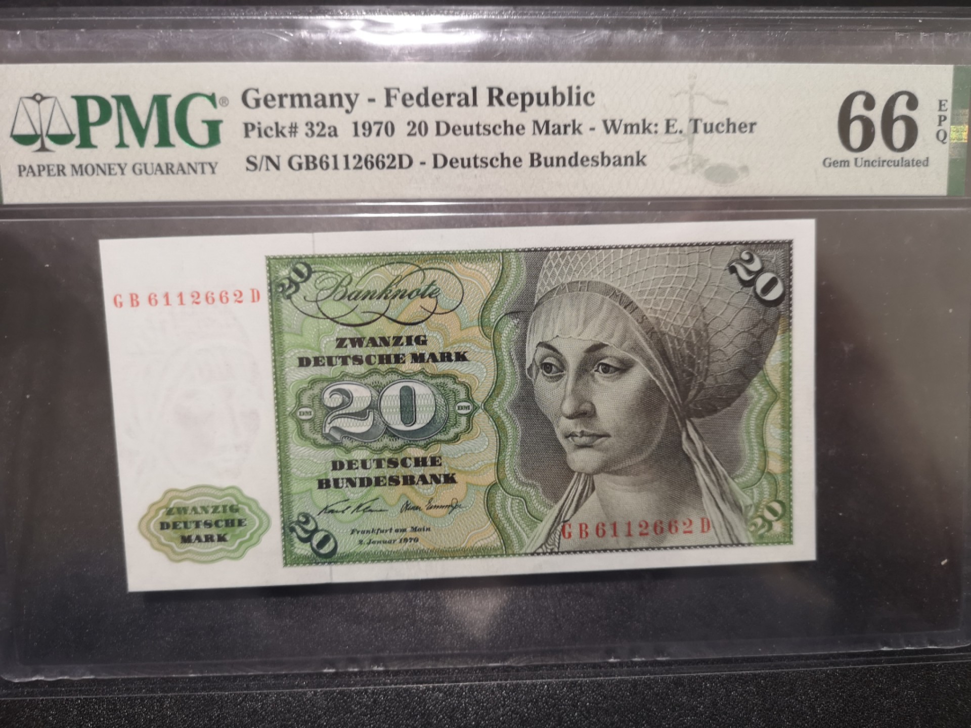 《外钞收藏家》第一百六十九期拍卖（本期65件） 1970年德国20马克 无47 PMG66