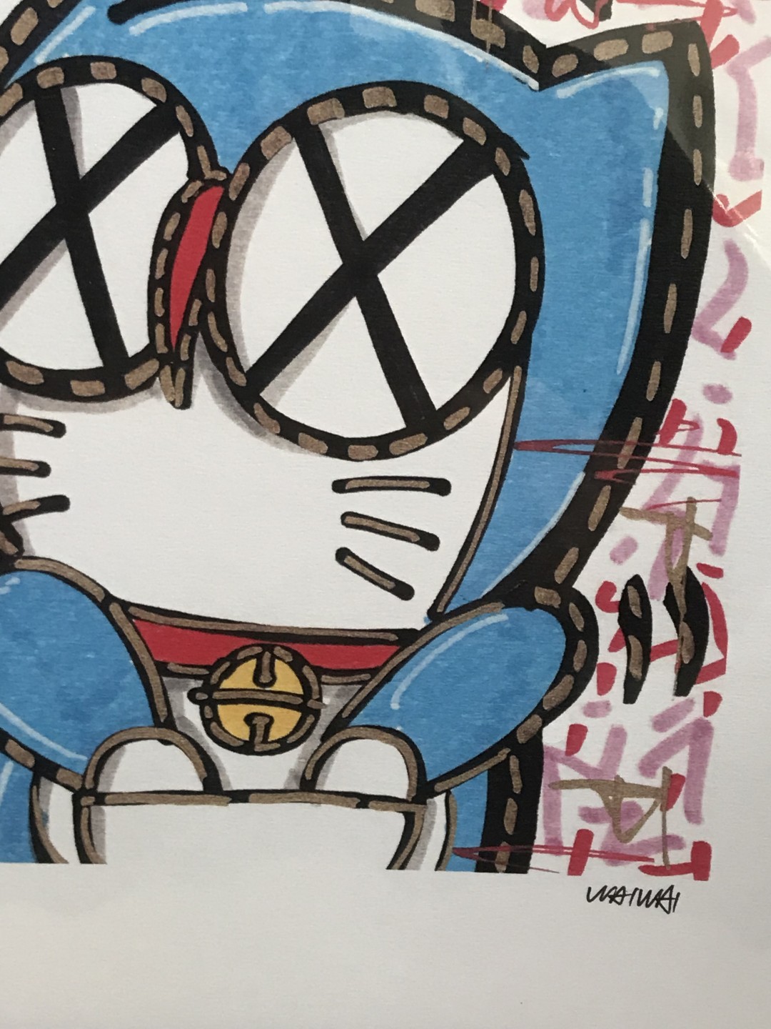 零元拍：歪歪亲笔签名 OWSON系列插画复制画《哆啦A梦》，尺寸约22/22厘米，拍品不含镜框