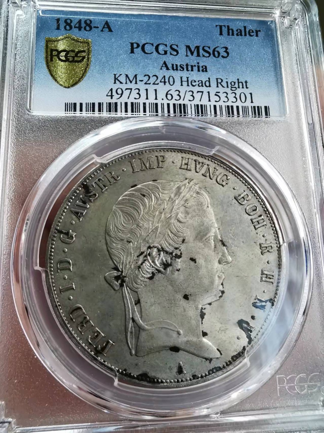 欧罗巴与亚细亚的春天奏鸣曲—凡希社世界钱币微拍第一百九十期 荐！1848奥地利帝国斐迪南一世帝国泰勒大银PCGS-MS63黄光！