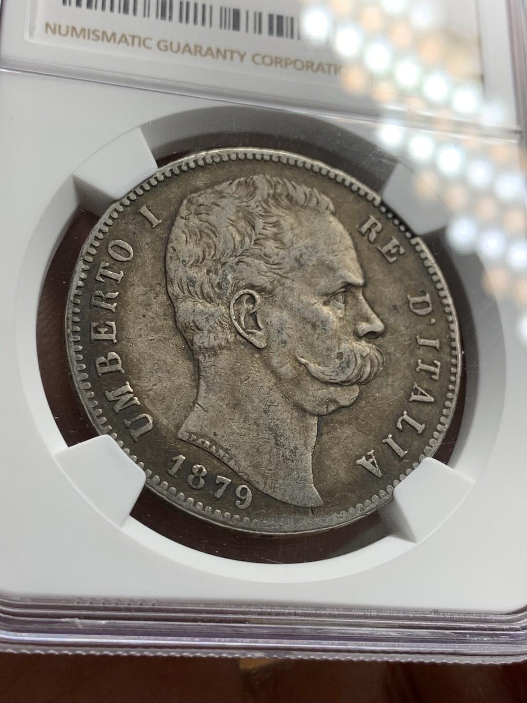 《竞宝斋》第37场-周日 首场自动拍卖 2件或者满200包顺丰 NGC XF45 原味 意大利 翁贝托 1879年 5里拉银币