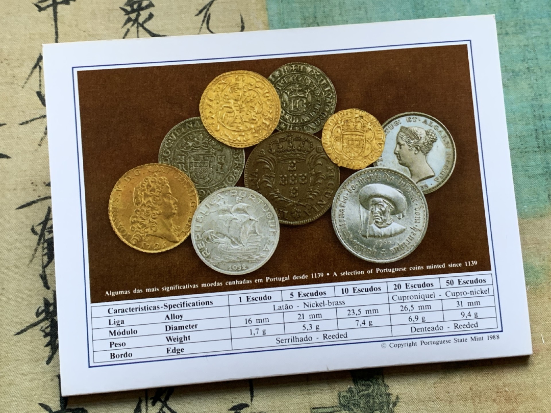 《竞宝斋》第37场-周日 首场自动拍卖 2件或者满200包顺丰 原封装 葡萄牙 1988年 精装版 1/5/10/20/50/埃斯库多 5枚套 卡装 少见