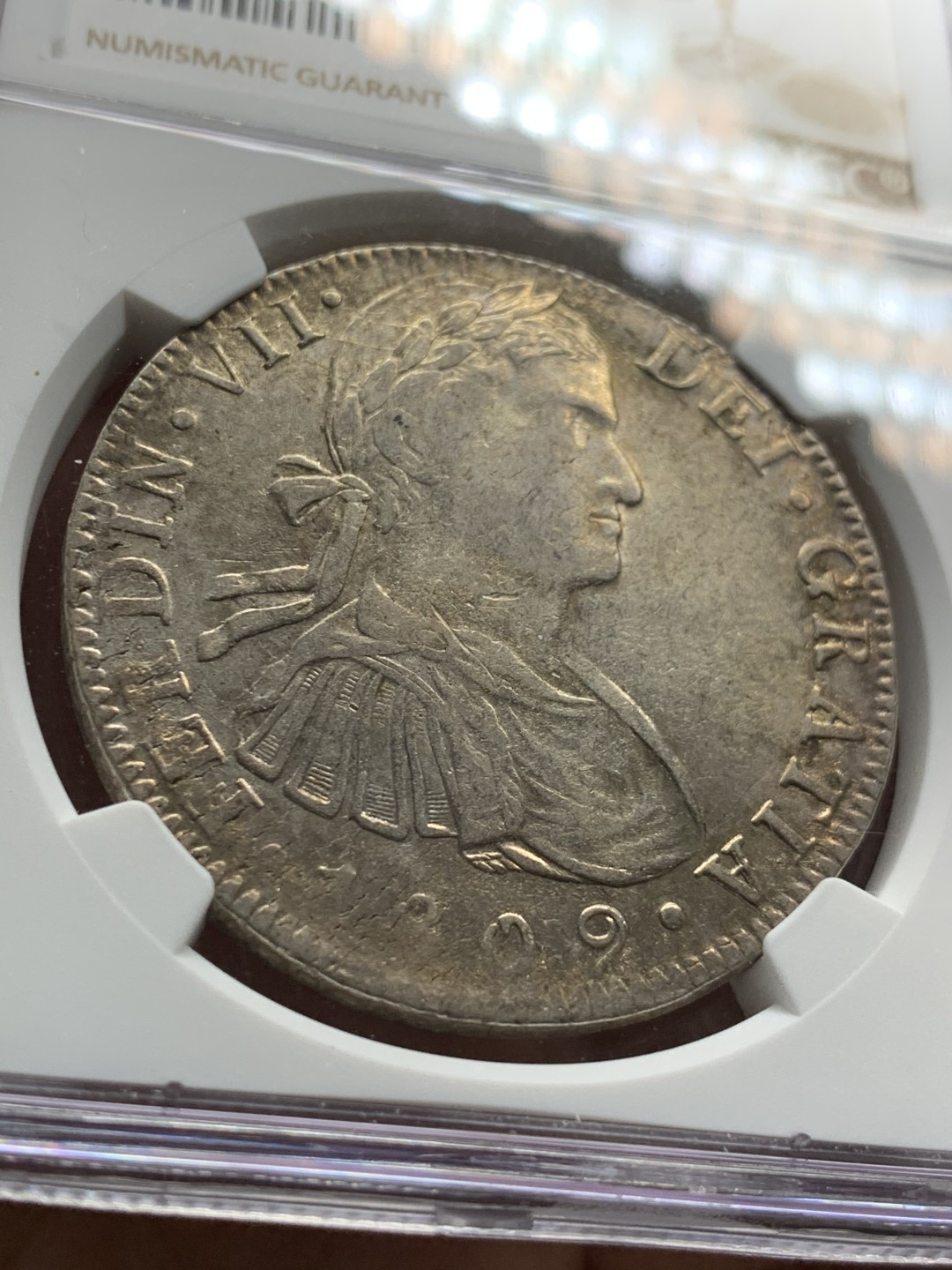 《竞宝斋》第36场-本周日 （全场顺丰包邮） NGC-XF45墨西哥1809年8R双柱银币 费七过渡版军装双柱