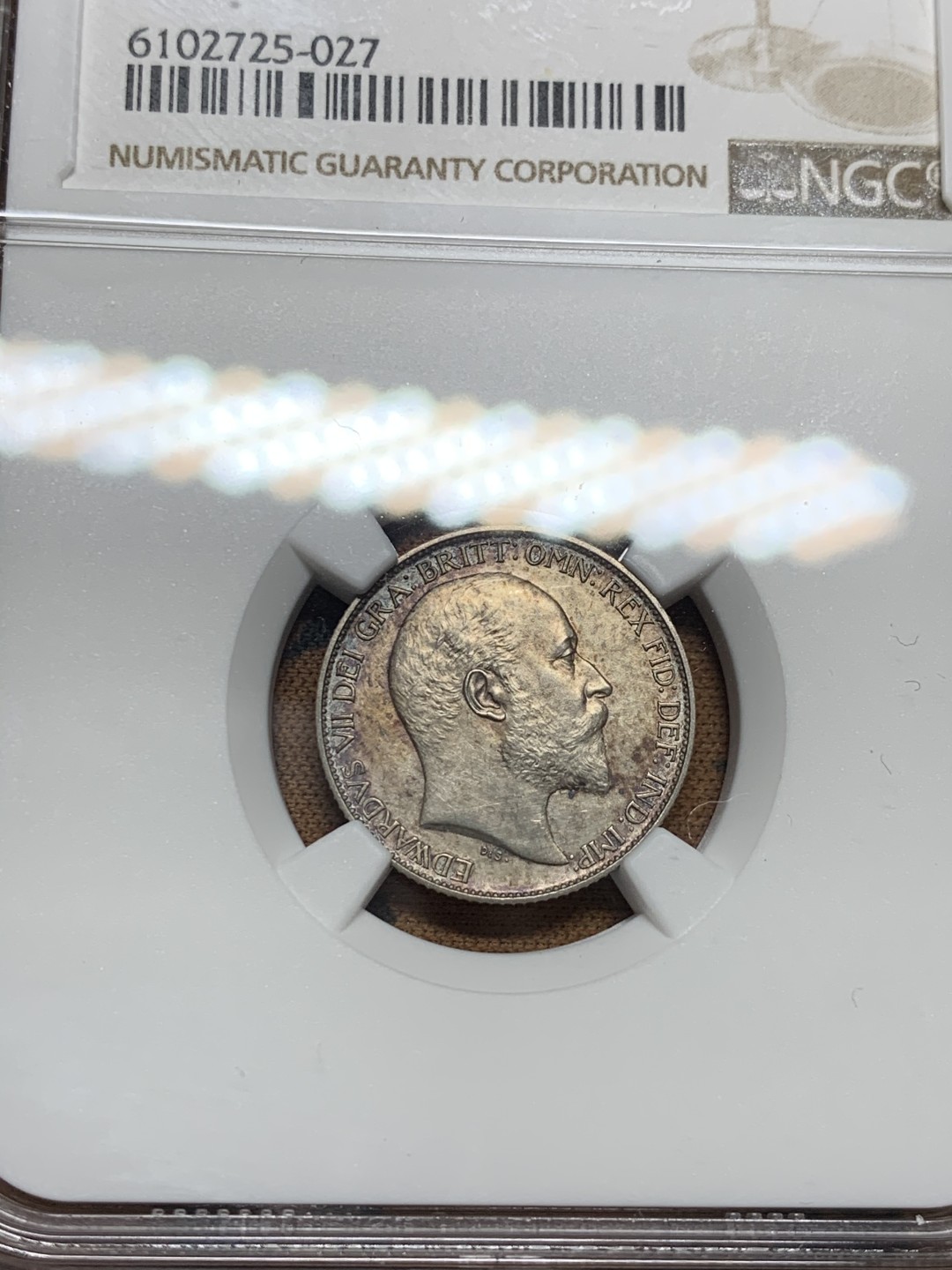 《竞宝斋》第36场-本周日 （全场顺丰包邮） 英国1902年爱七Matte6便士NGC-PF62Matte 品相好 Matte6便士少⻅