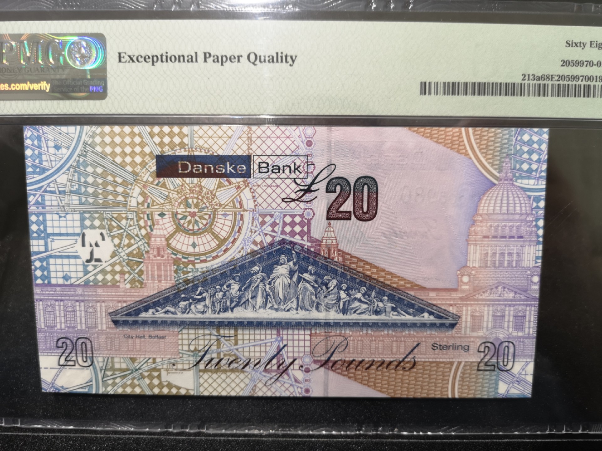 《外钞收藏家》第一百六十九期拍卖（本期65件） 2012年北爱尔兰20镑 AA首发冠 PMG68 无47