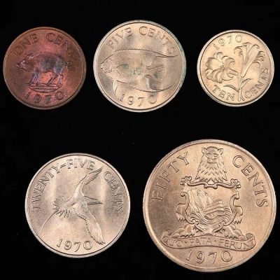精品套币专拍场 - 百慕大1970年流通币5枚套 全新UNC