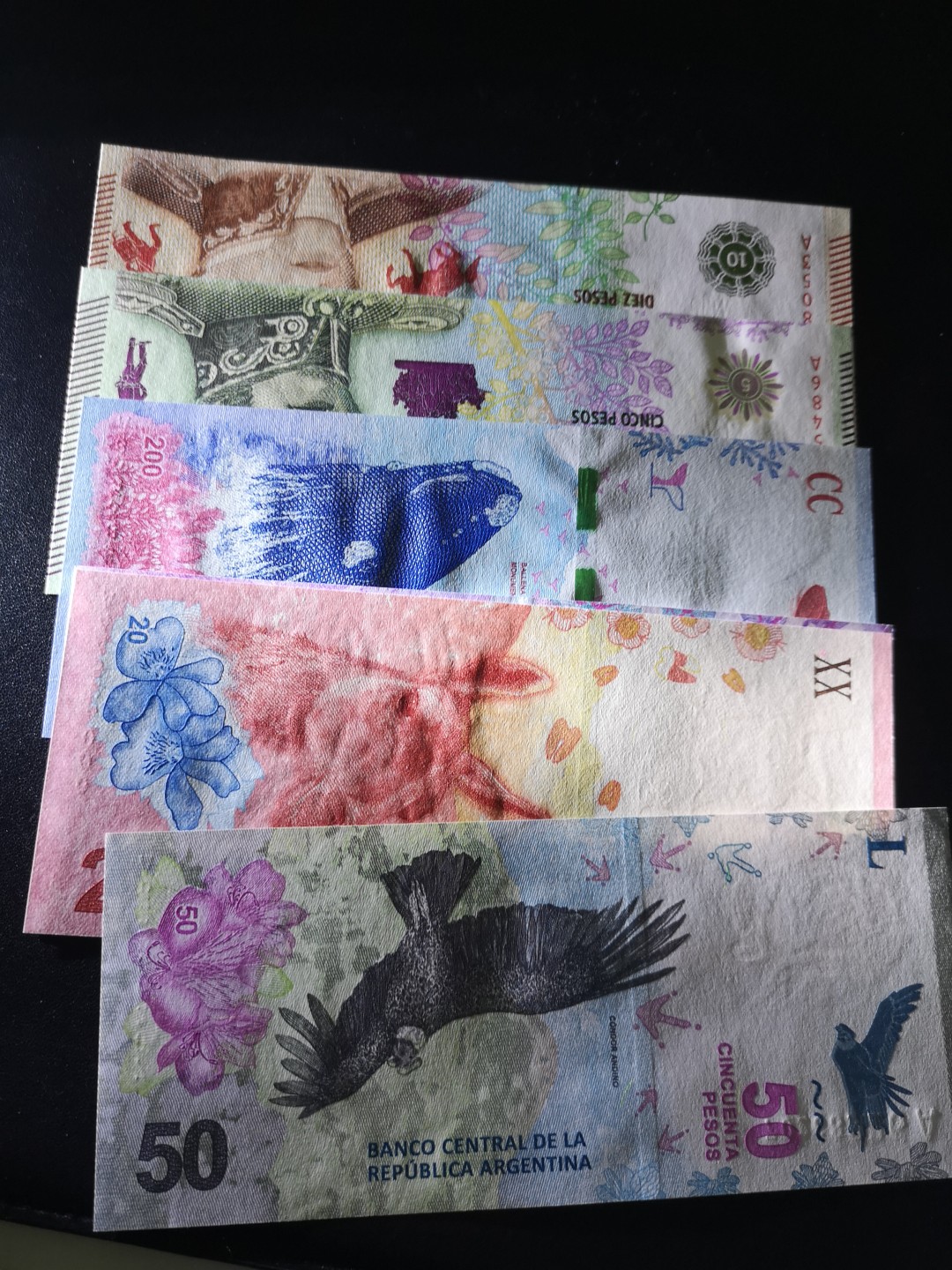 《外钞收藏家》第一百六十九期拍卖（本期65件） 阿根廷2015-2019年5-200 六张一组 全部A冠 部分小号 全新UNC