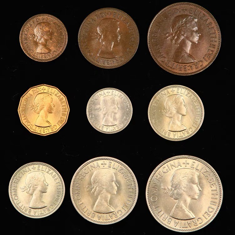 精品套币专拍场 英国1953年女王首年分9枚套币 全新UNC