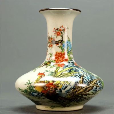 (乾隆粉彩)大吉大利公鸡纹扁花瓶 古董古玩瓷器复古摆件 工艺品 - (乾隆粉彩)大吉大利公鸡纹扁花瓶 古董古玩瓷器复古摆件 工艺品