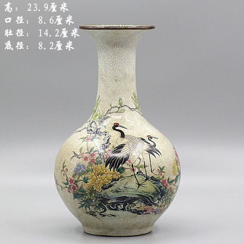 大清乾隆粉彩松鹤迎春赏瓶古瓷器做旧中式摆件古董古玩收藏