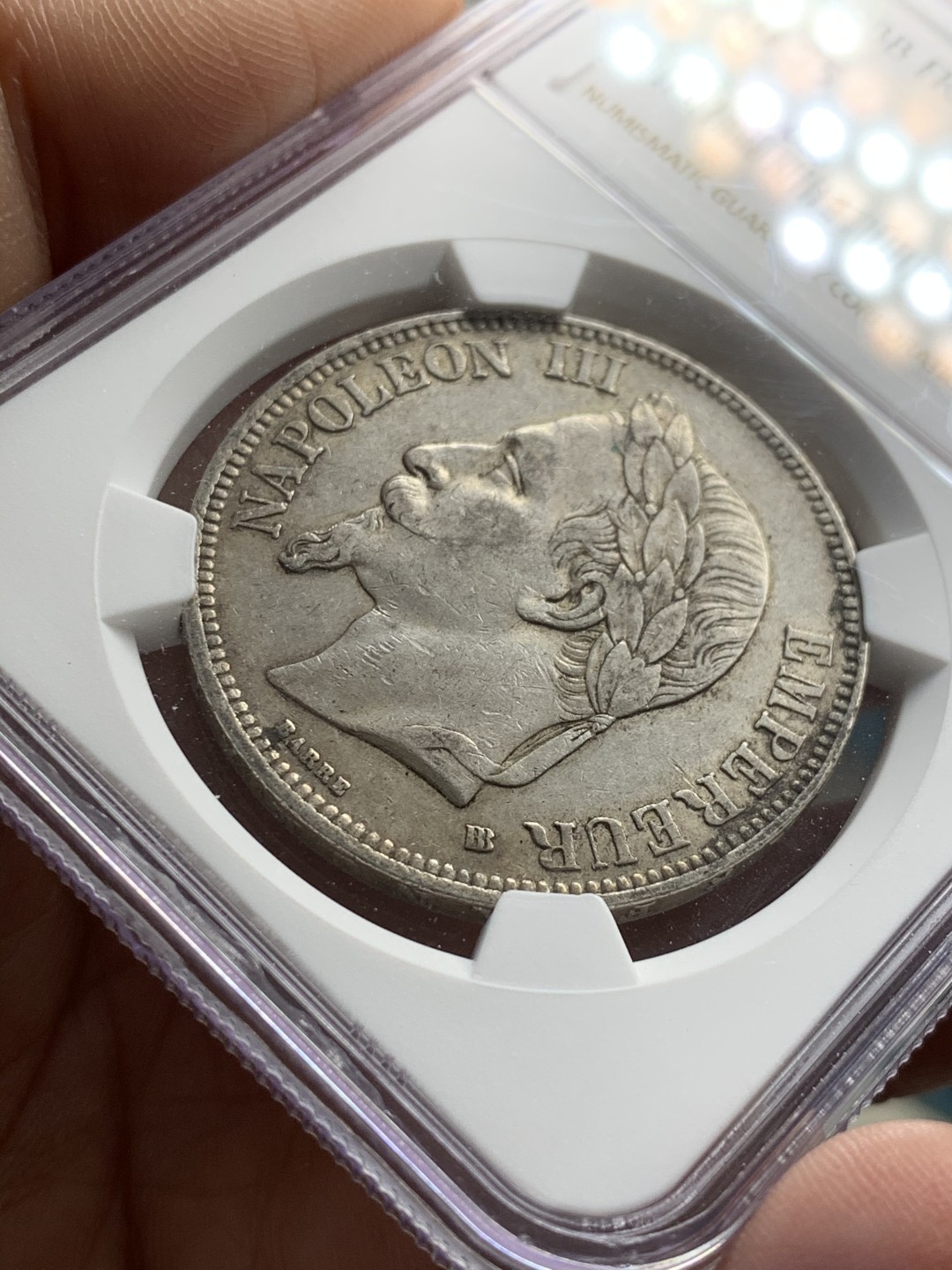 《竞宝斋》第37场-周日 首场自动拍卖 2件或者满200包顺丰 NGC AU55 原味好细节 法国 1869年 拿三 5法郎银币