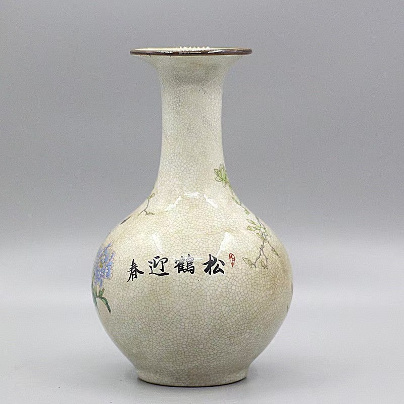 大清乾隆粉彩松鹤迎春赏瓶古瓷器做旧中式摆件古董古玩收藏