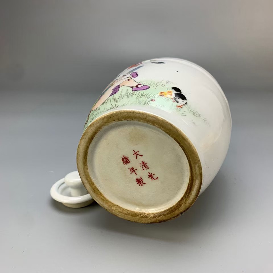 光绪年间古瓷器 粉彩榴开百子图水桶壶 古董古玩 家居装饰摆件