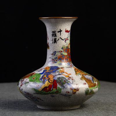 清乾隆年制粉彩十八罗汉扁花瓶古董古玩家居摆件中式风格瓷器旧货 - 清乾隆年制粉彩十八罗汉扁花瓶古董古玩家居摆件中式风格瓷器旧货