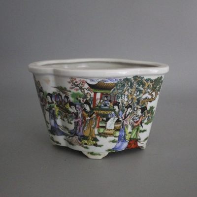 民国粉彩人物花口花盆民间收藏家居装饰花卉摆件古瓷器古董古玩 - 民国粉彩人物花口花盆民间收藏家居装饰花卉摆件古瓷器古董古玩