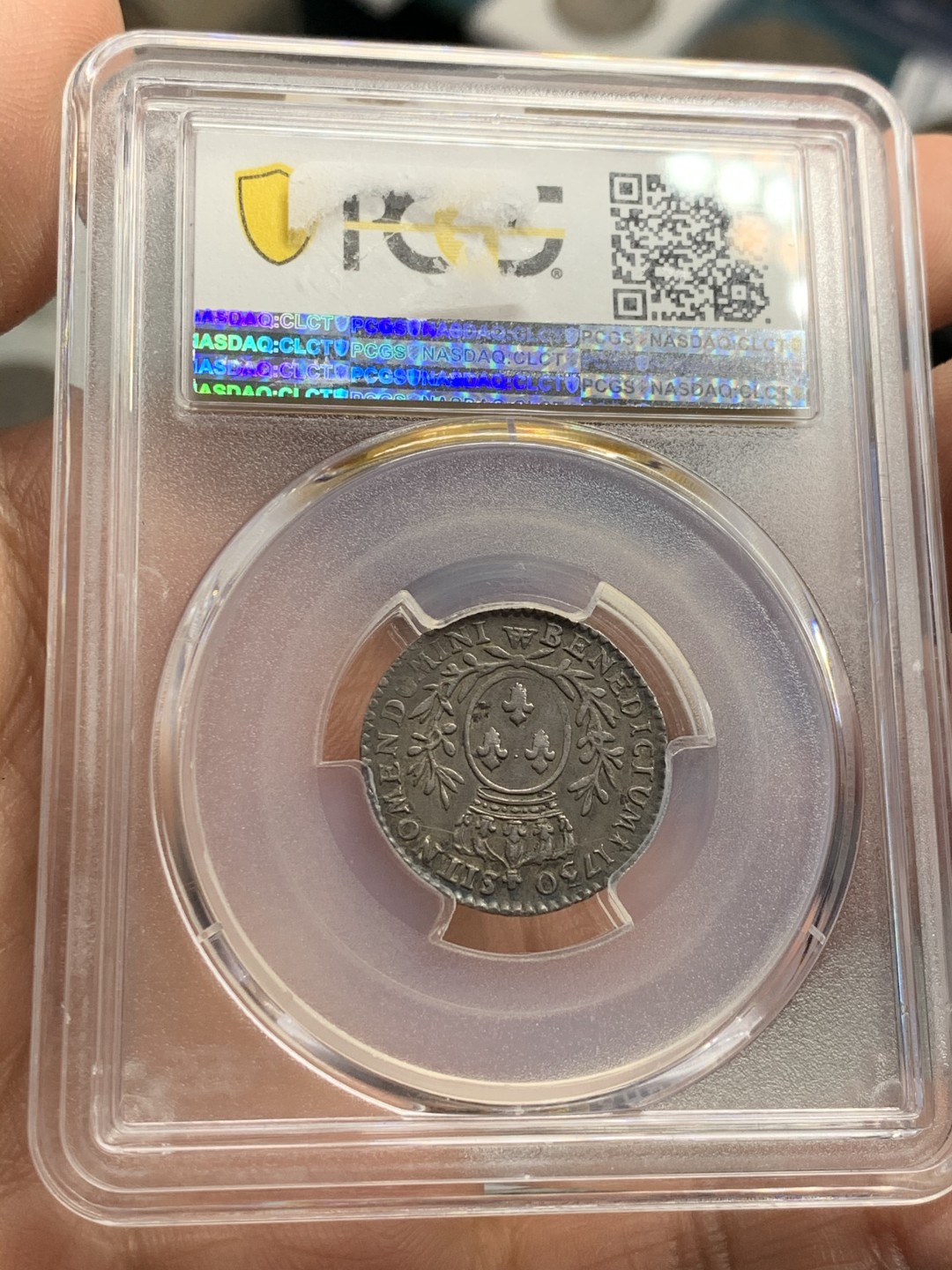 《竞宝斋》第37场-周日 首场自动拍卖 2件或者满200包顺丰 PCGS XF45 稀少 黑彩包浆 法国1730AA 路易十五小孩头 1/10埃居银币