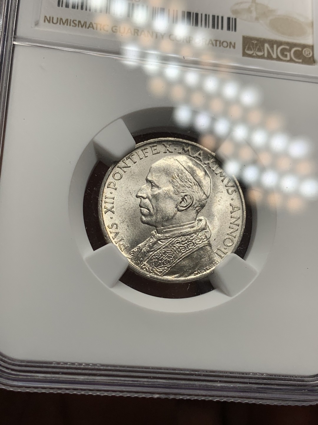 《竞宝斋》第37场-周日 首场自动拍卖 2件或者满200包顺丰 NGC MS63 凝霜十足 梵蒂冈 1940年 教皇 5里拉银币