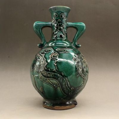 清光绪绿釉龙纹双耳瓶古玩瓷器古董复古做旧镇宅摆件送礼收藏品 - 清光绪绿釉龙纹双耳瓶古玩瓷器古董复古做旧镇宅摆件送礼收藏品