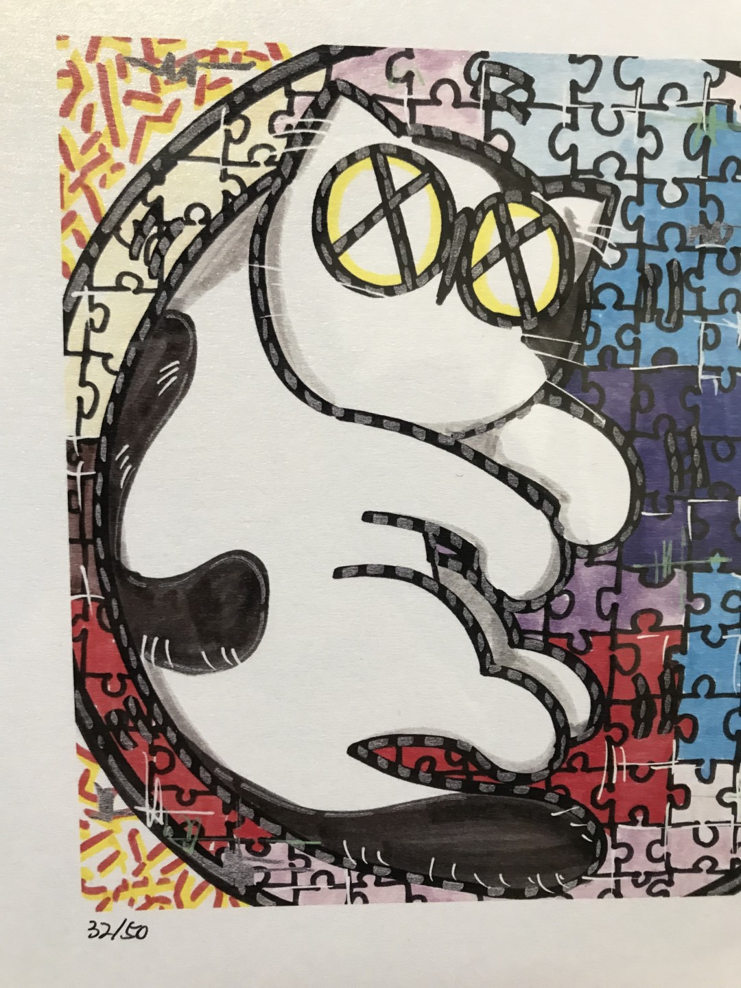 零元拍：歪歪亲笔签名 OWSON系列插画复制画《奶牛》，尺寸约22/22厘米，拍品不含镜框