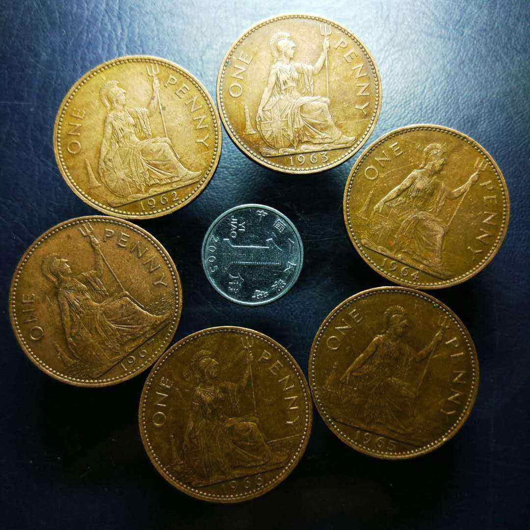 Chase Auction（得物拍卖）第3期 - - 中外纸币、硬币、银币联拍 英国1便士六枚！6个年份1962-1967！伊莉莎白二世头像！
