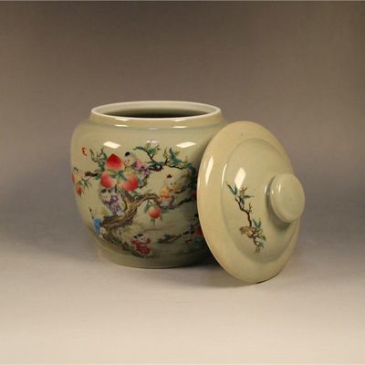 清同治款粉彩九子攀桃盖罐茶叶罐古玩古董古瓷器库存老物件 清同治款粉彩九子攀桃盖罐茶叶罐古玩古董古瓷器库存老物件
