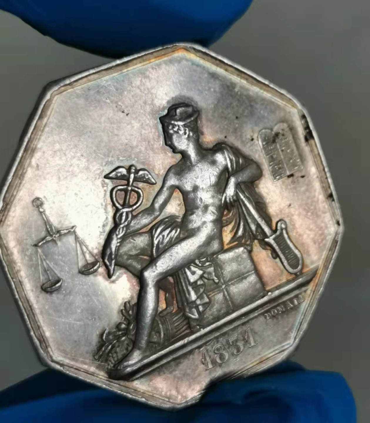 瓶子🏺第28期拍卖会 法国1831年墨丘利商业JETON银质八角（五彩好品）