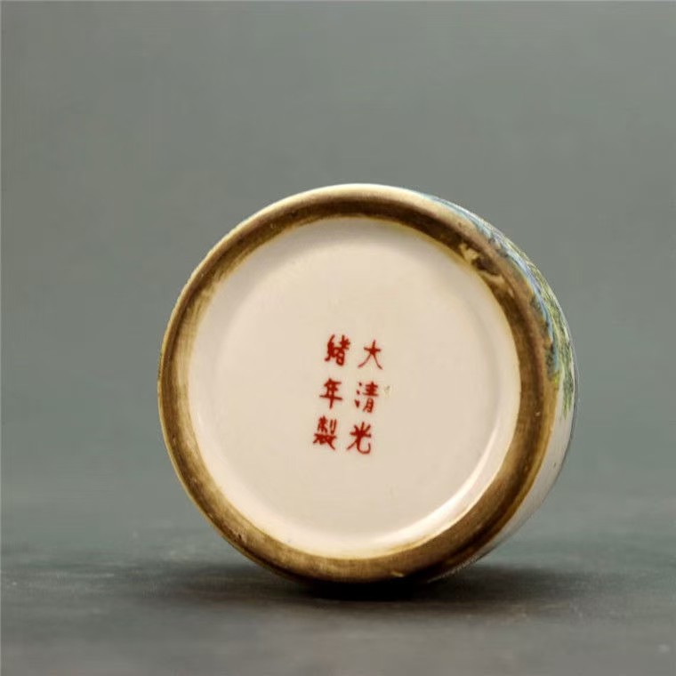 捡漏!清光绪年制粉彩山水人家马蹄罐  古瓷器古董古玩旧货收藏