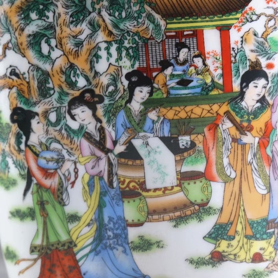 清乾隆年制粉彩十二金钗花盆多肉盆瓷器旧货古玩收藏古家居摆件