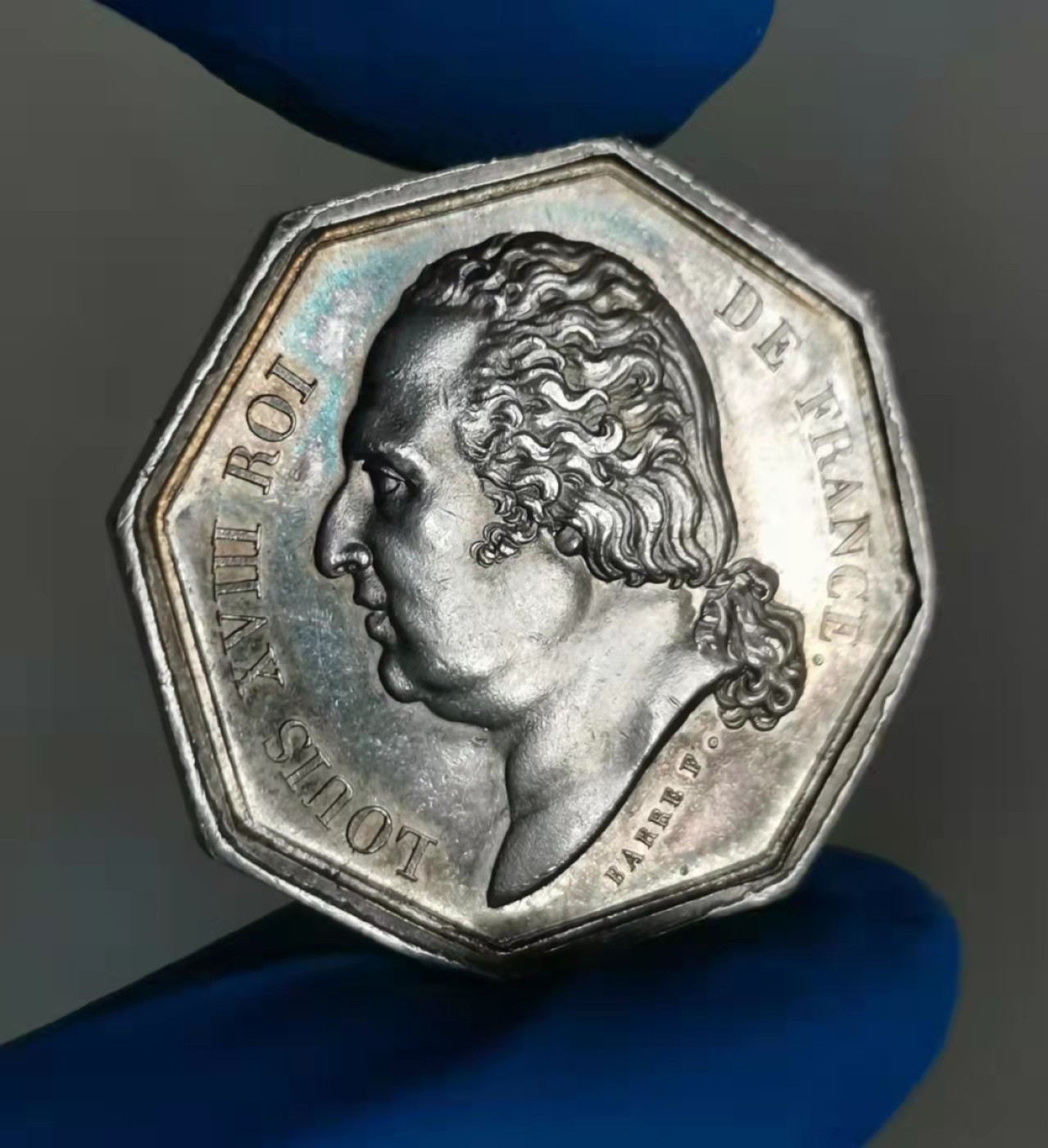 瓶子🏺第28期拍卖会 法国19世纪路易十八商业保险JETON银质八角代币（五彩好品）