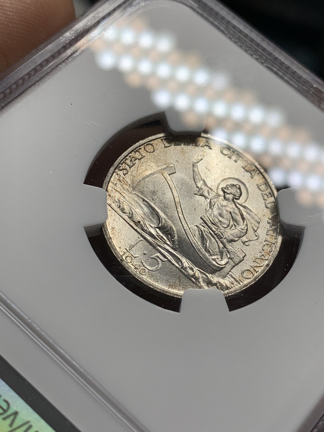 《竞宝斋》第37场-周日 首场自动拍卖 2件或者满200包顺丰 NGC MS63 凝霜十足 梵蒂冈 1940年 教皇 5里拉银币